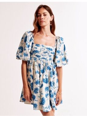 Abercrombie & Fitch Emerson Poplin Mini Dress in Blue Hyndrangea